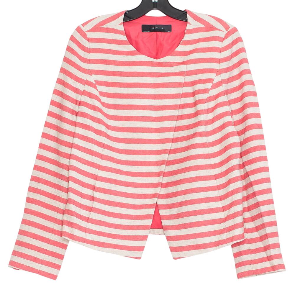 The Limited Blazer Asymmetrical Preppy Nautical Retro Linen Stripe Pink Medium